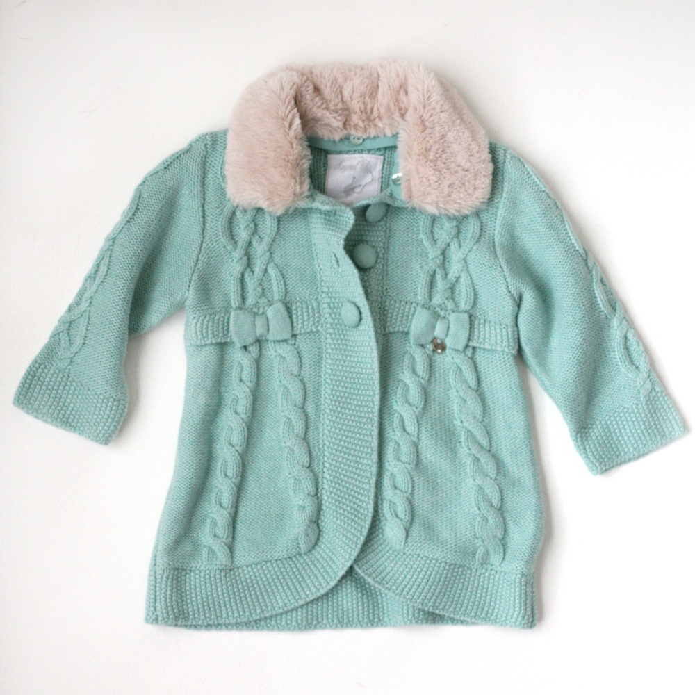Mayoral chic fur sweater coat cable knit cardigan
